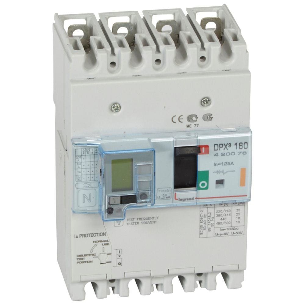 LEGRAND - Automático MCCB DPX³ 160 - magnetotérmico diferencial -- 4P - Icu 25 kA (400 V~) - In 125A