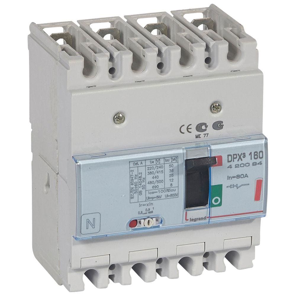 LEGRAND - Automático MCCB DPX³ 160 - magnetotérmico - 4P - Icu 36 kA (400 V~) - In 80A