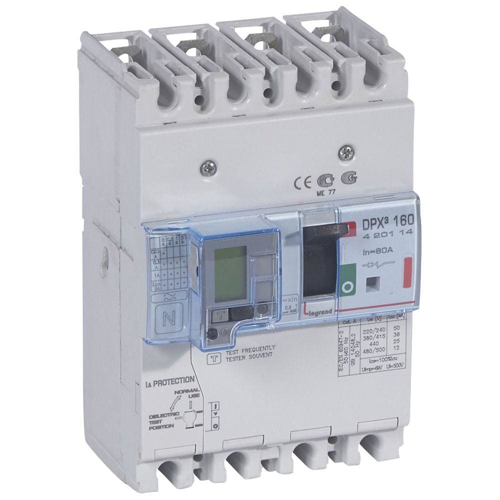 LEGRAND - Automático MCCB DPX³ 160 - magnetotérmico diferencial -- 4P - Icu 36 kA (400 V~) - In 80A