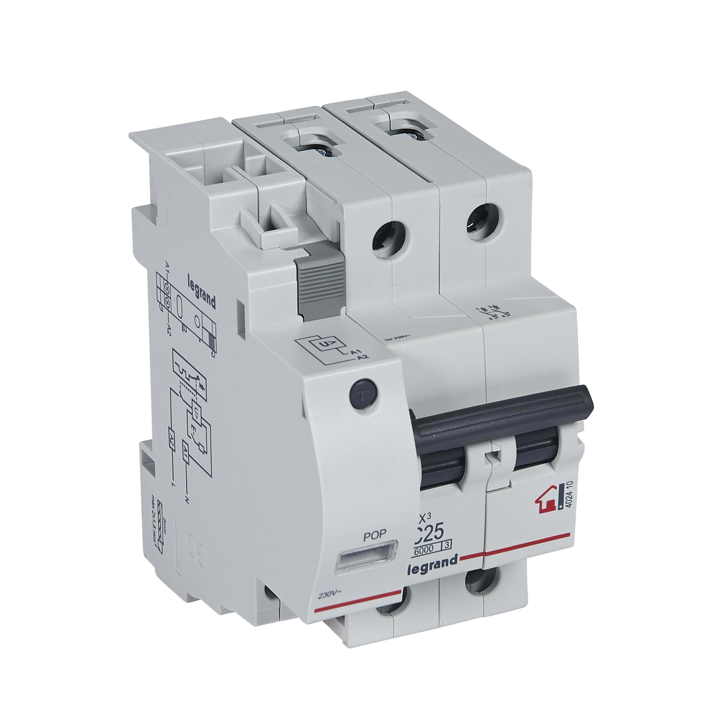 LEGRAND - Protección contra sobretensiones permanentes- 2P - 230/400 V~ - 25A - curva C 3 módulos
