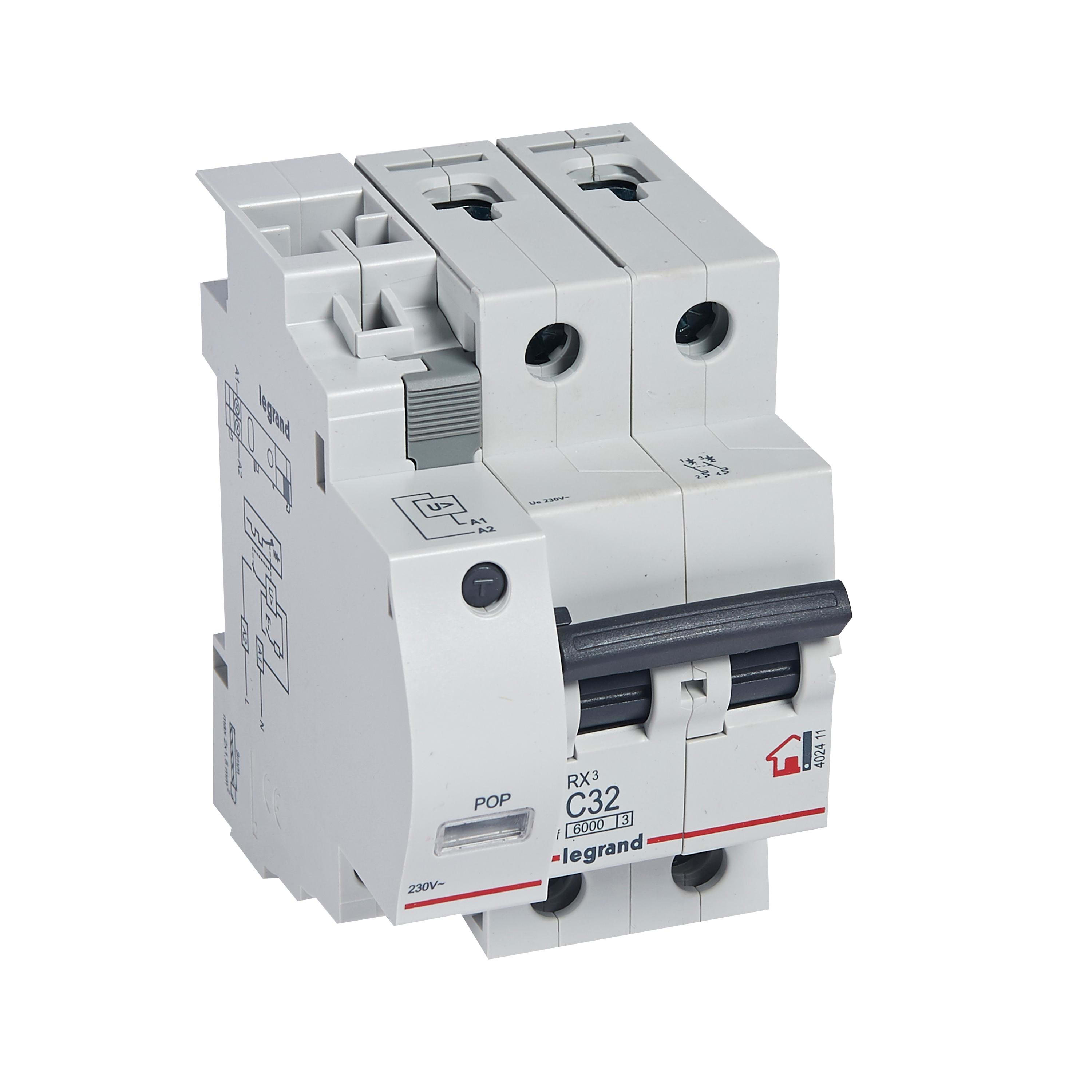 LEGRAND - Protección contra sobretensiones permanentes- 2P - 230/400 V~ - 32A - curva C 3 módulos