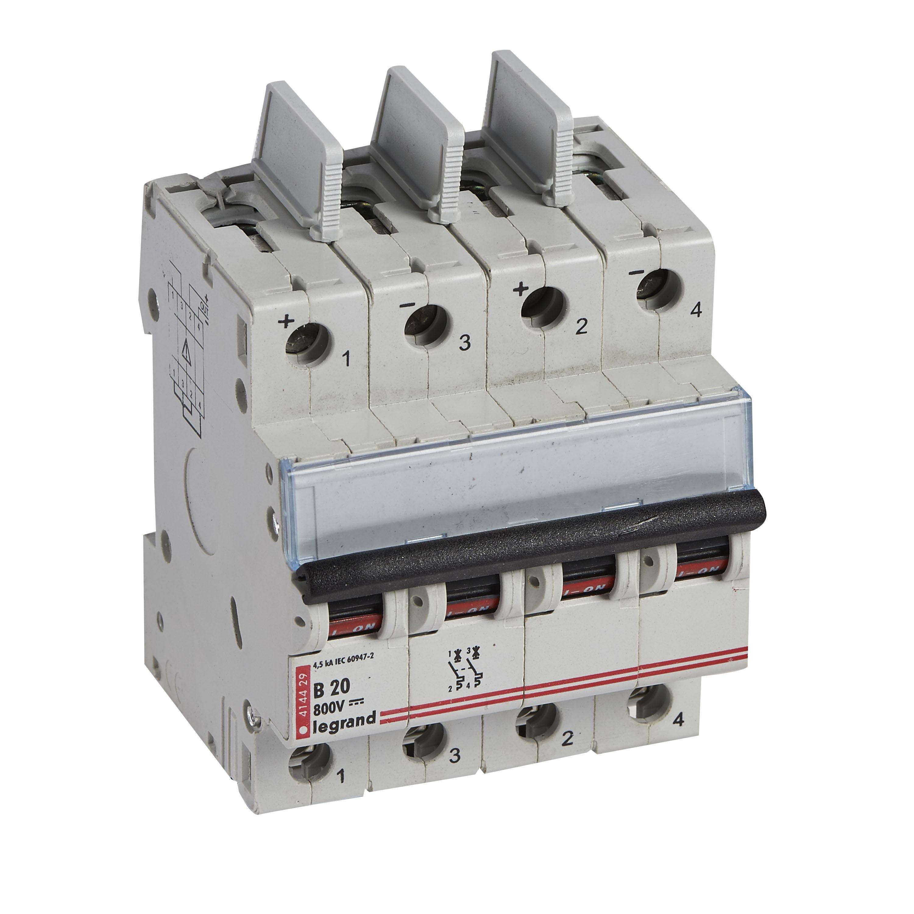 LEGRAND - Interruptor automático DX³ - 4,5 kA - 800 V= - 2P - 20A - 4 módulos