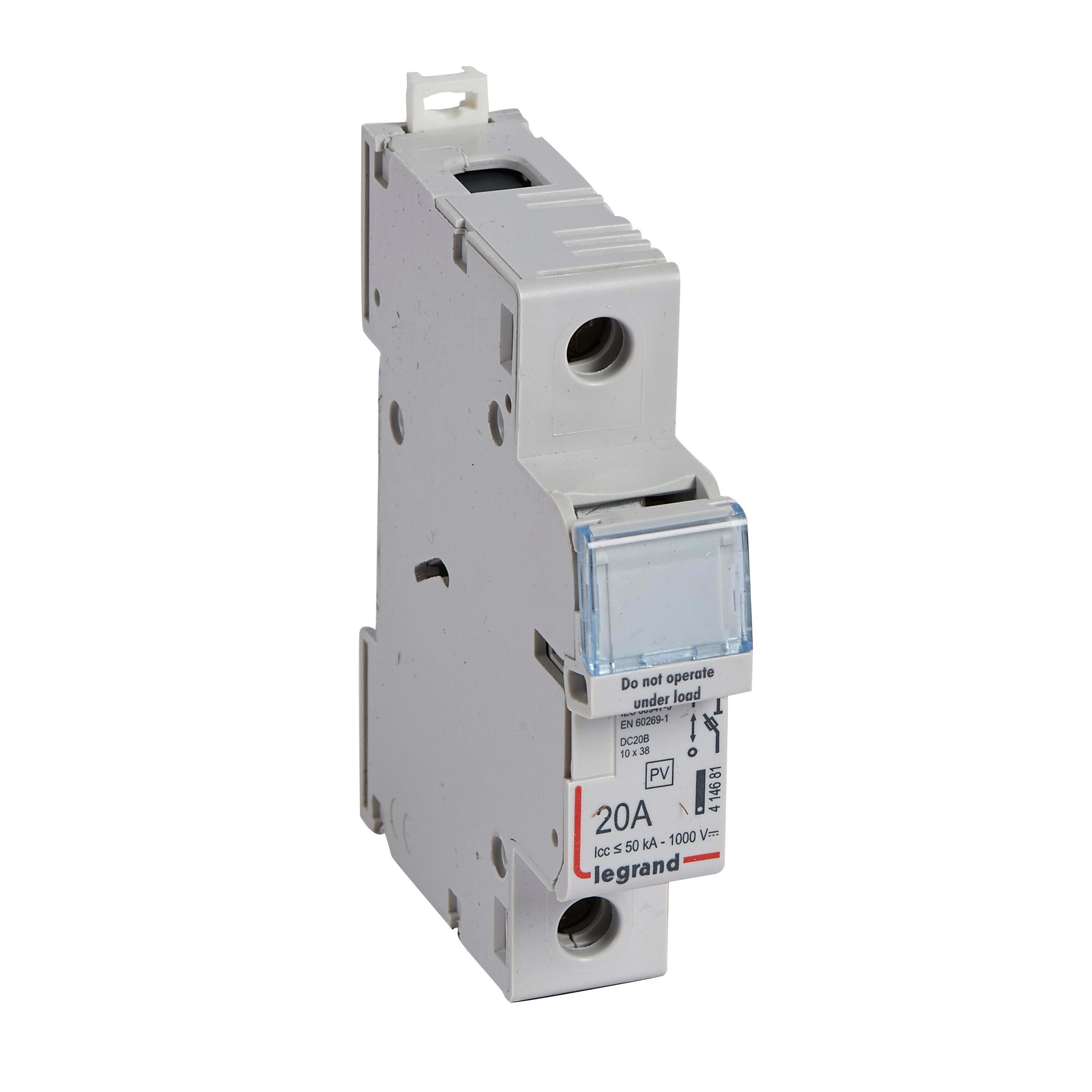 LEGRAND - Cortacircuitos para fusible cil. 10x38 - 1000V= - 20A - 1 módulo - uso fotovoltaico