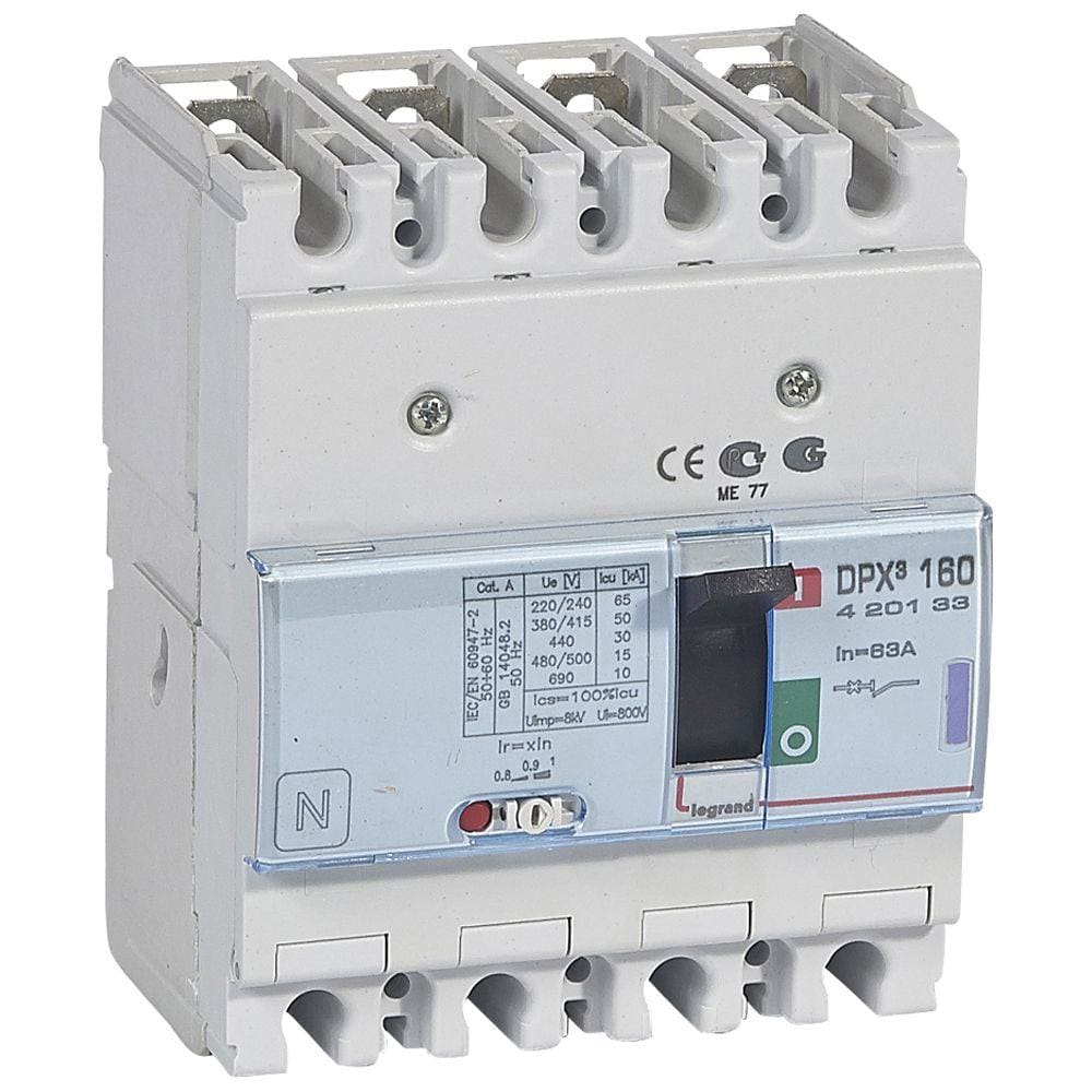 LEGRAND - Automático MCCB DPX³ 160 - magnetotérmico - 4P - Icu 50kA (400 V~) - In 63A