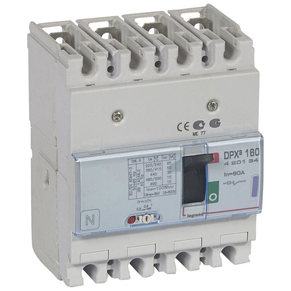 LEGRAND - Automático MCCB DPX³ 160 - magnetotérmico - 4P - Icu 50kA (400 V~) - In 80A