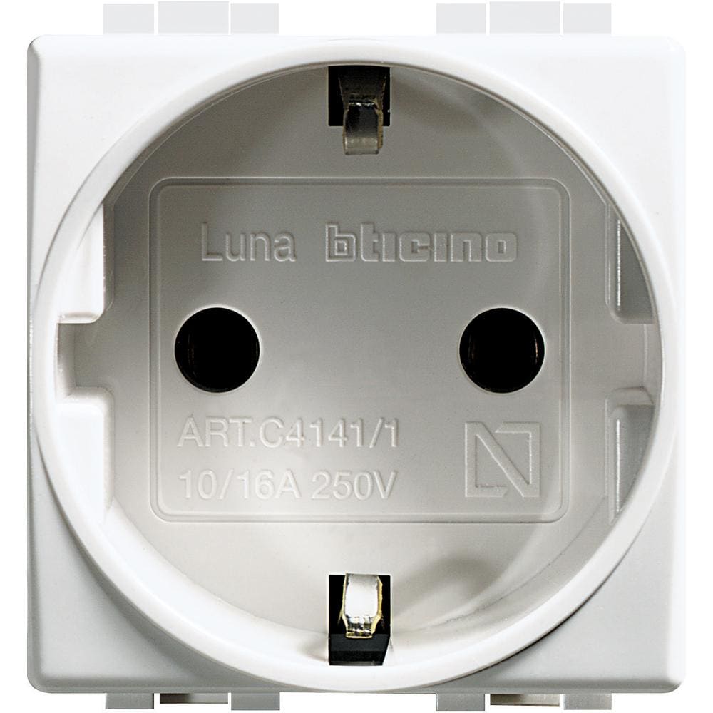 BTICINO - Base 2P+T Luna - 16A/230V - conexión por tornillos - 2 módulos - Blanco