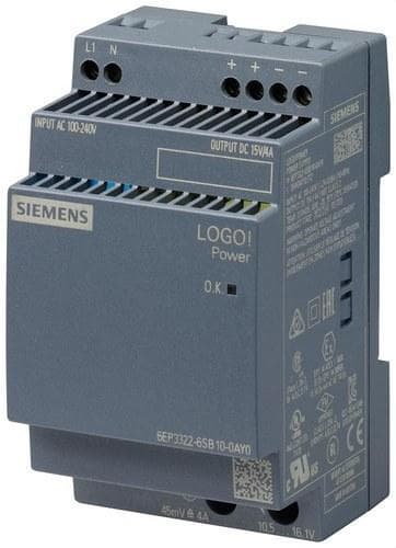 SIEMENS - SITOP LOGO!POWER, 15 V / 4 A, FUENTE DE ALIMENTACIÓN ESTABILIZADA, ENTRADA: AC 100-240 V (DC 110-300
