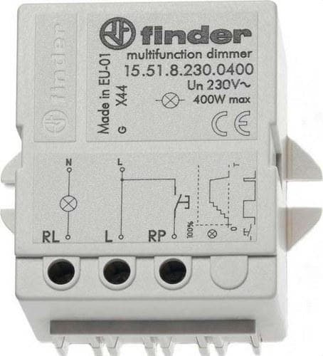 FINDER - Dimmer SERIE 15, montaje en panel o caja de derivación, 1 salida carga 400W, 230V AC 50Hz, regulación lineal (emb.1u)