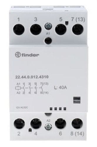 FINDER - Contactor modular SERIE 22, 4NA 40A AgSnO2, 24V AC/DC, indicador mecánico (emb.1u)
