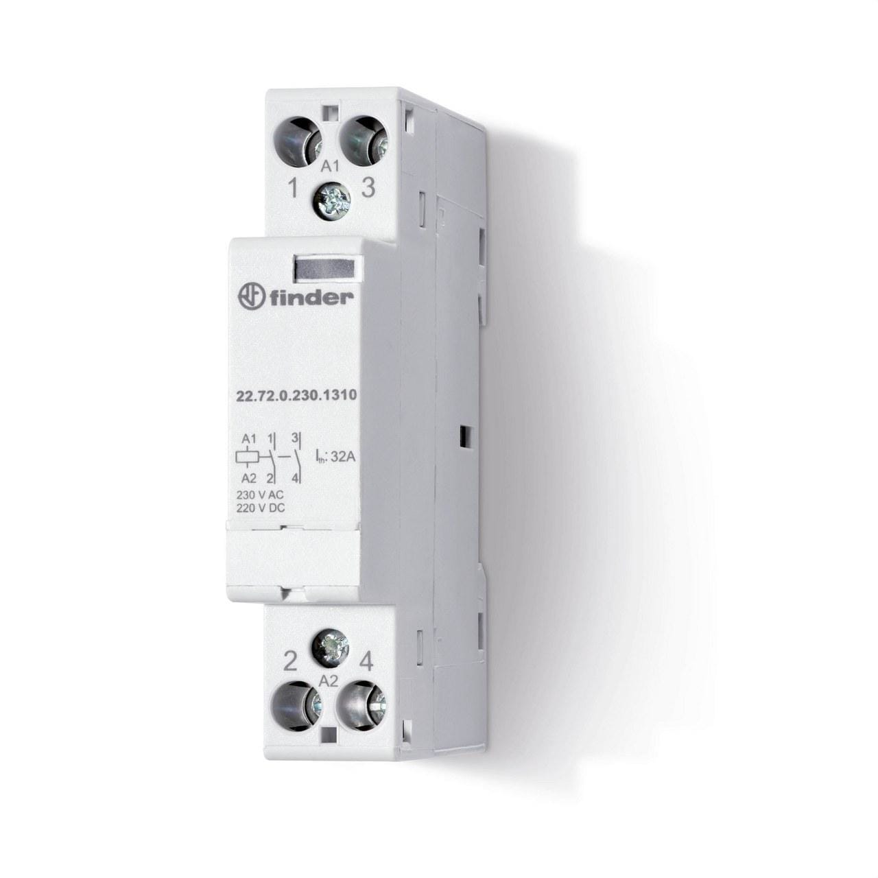 FINDER - Contactor modular SERIE 22, 2NA 32A AgNi, 230V AC/DC, indicador mecánico