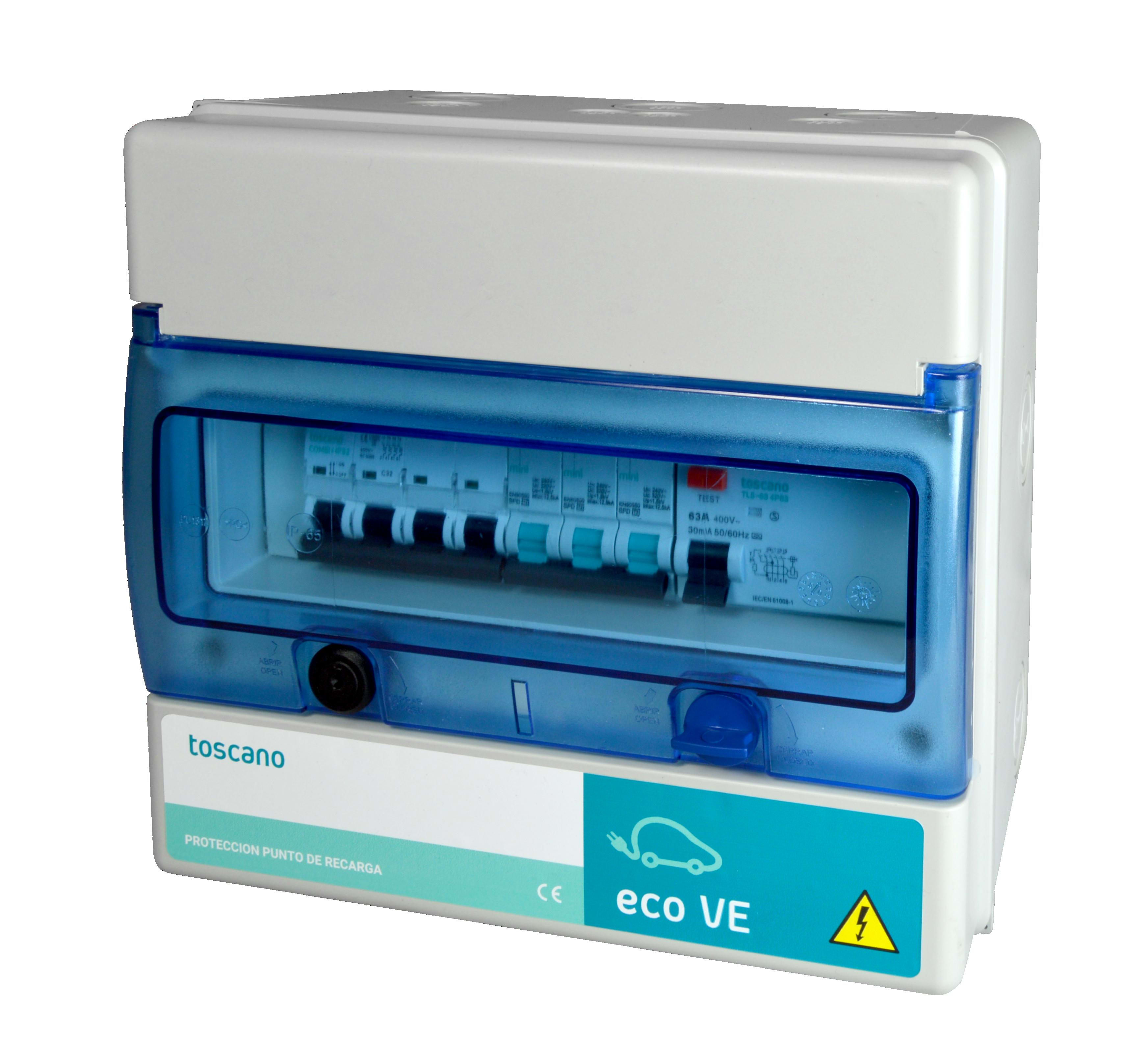 TOSCANO - Cuadro de mando y protección ECO-VE-COMBI-4P63 T15 recarga vehículo eléctrico