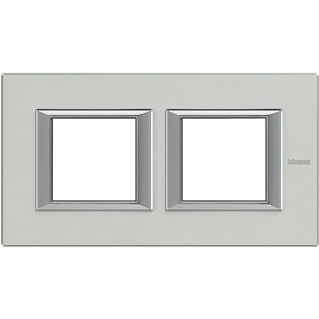 BTICINO - Placa 2+2 módulos horizontal en aluminio pulido