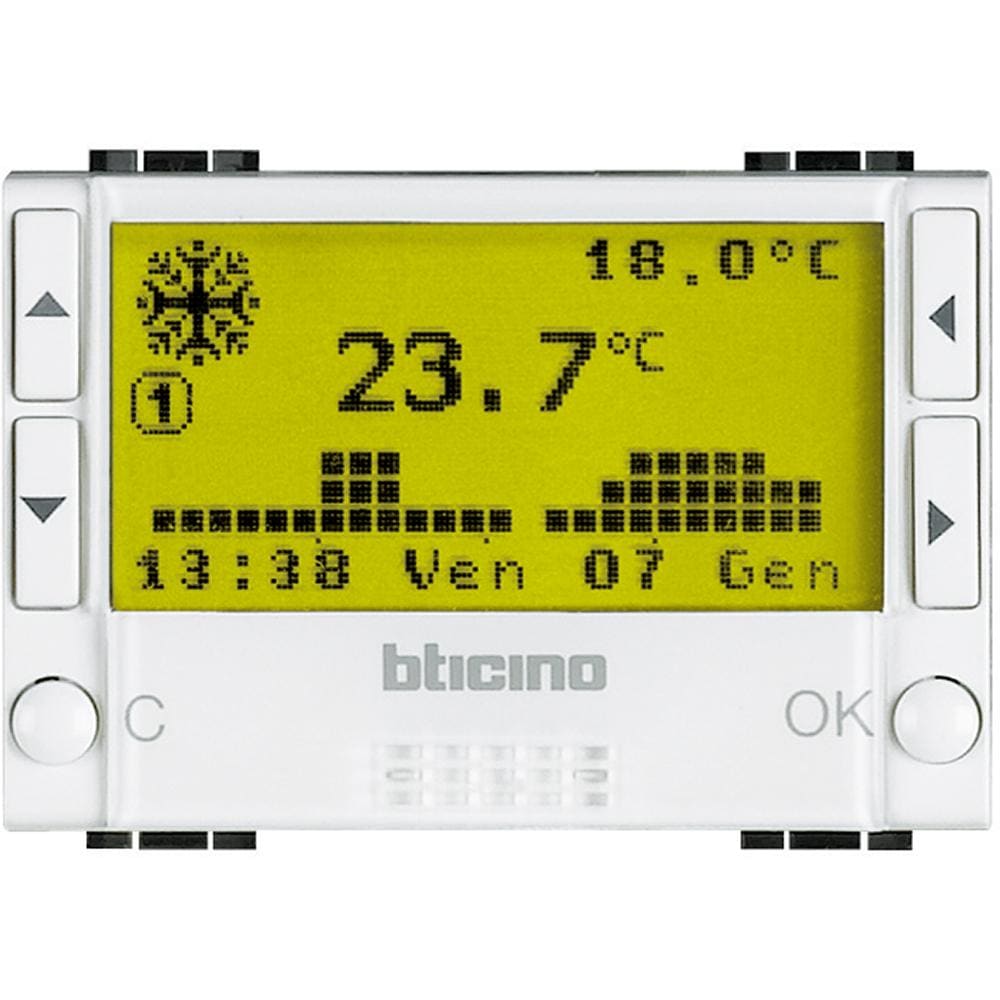 BTICINO - Termostato electrónico programable con 6 programas Livinglight - 2 módulos - Blanco