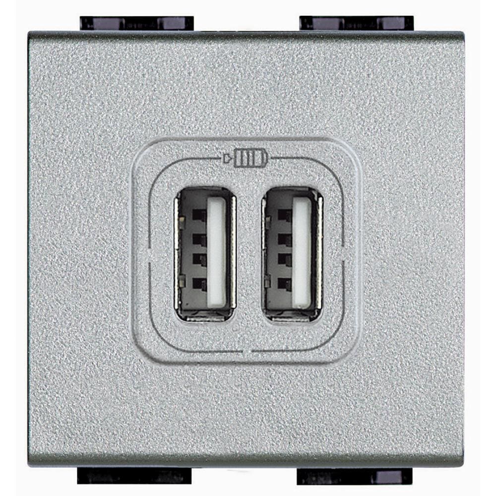 BTICINO - Base cargador USB A+A Livinglight - 2,4A - 5V - 230V - Tech - 2 módulos