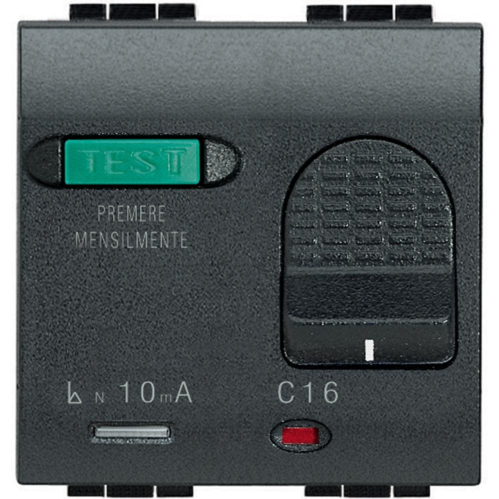 BTICINO - Interruptor automático magnetotérmico + diferencial Livinglight - 16A - 2 módulos - Antracita