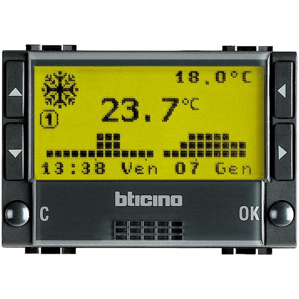 BTICINO - Termostato electrónico programable con 6 programas Livinglight - 2 módulos - Antracita