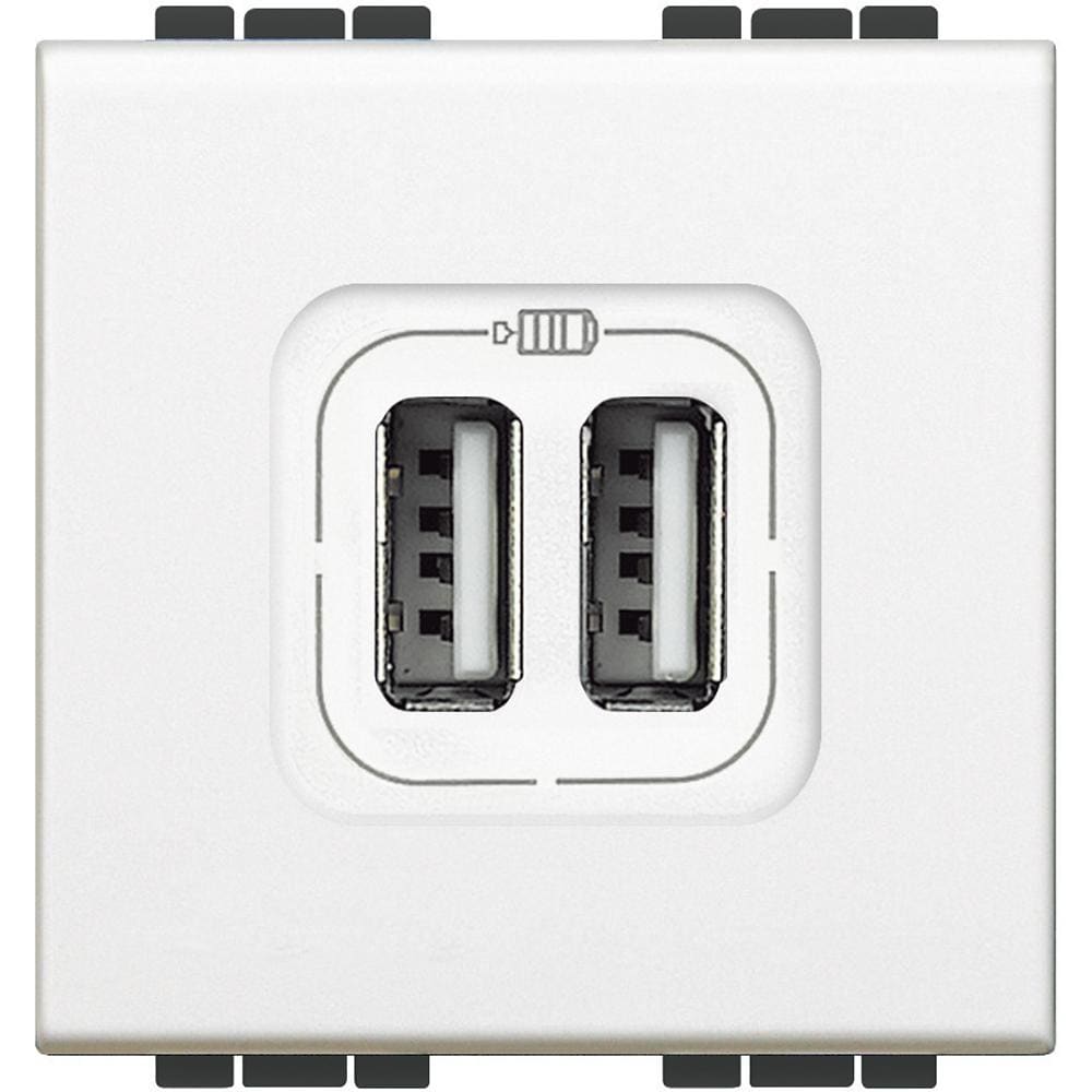 BTICINO - Base cargador USB (A+ A) Livinglight - 2,4A - 5V - 230V - Blanco - 2 módulos