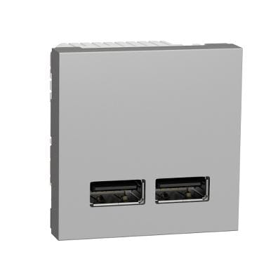Schneider Electric - Cargador doble USB 2,1A con 2 módulos aluminio