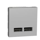 Schneider Electric - Cargador doble USB 2,1A con 2 módulos aluminio
