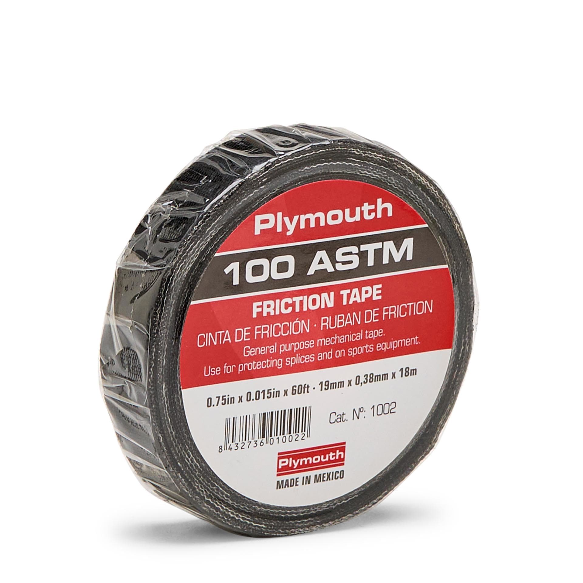PLYMOUTH - Cinta tejido especial recubierto con caucho resistente abrasión y FRICCIÓN 18,3m x 19mm x 0,38mm Negro CE