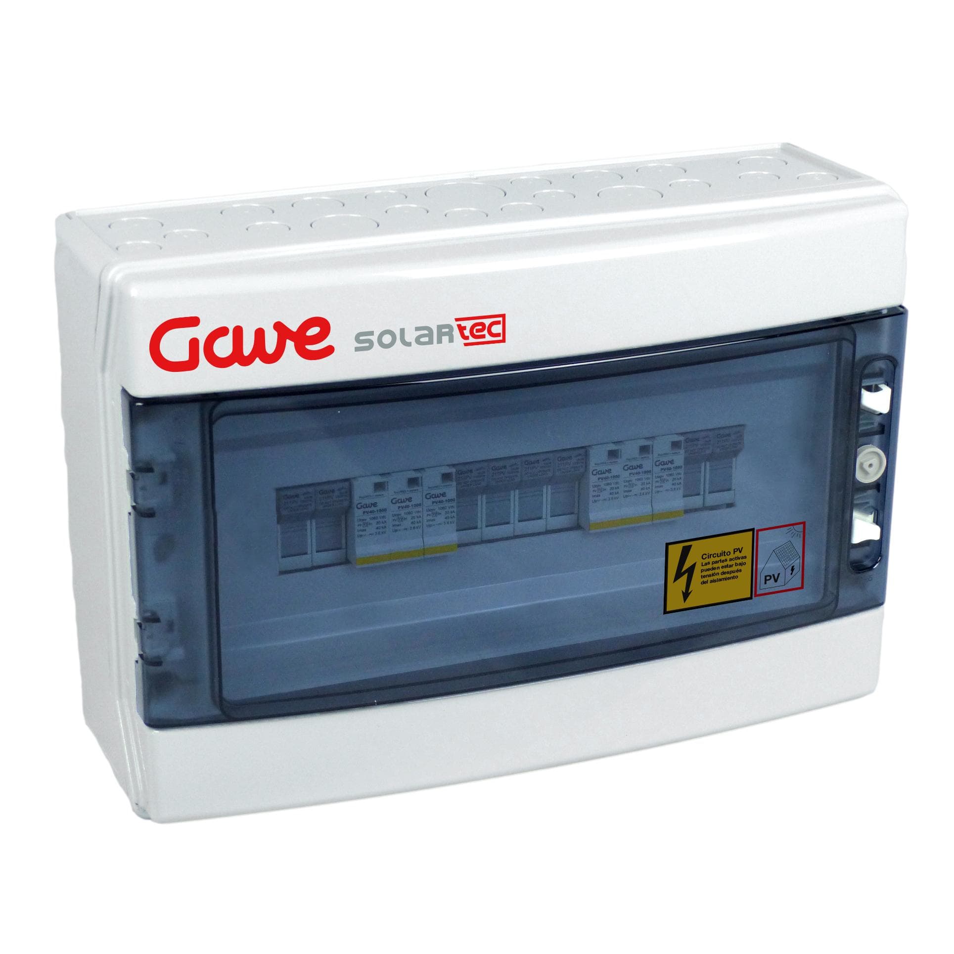 GAVE - CAJA PROTECCIÓN 1000VDC 2 MPPT (2 STRING X MPPT) FUS 15A + PST-II (4 ENT./4 SAL.) SALIDAS INDIVIDUALES