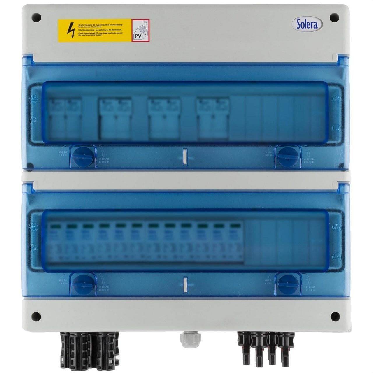 SOLERA - Cuadro de distribución para energía fotovoltaica 1000V DC 4 strings IP65 4 entradas MC4 / 4 salidas