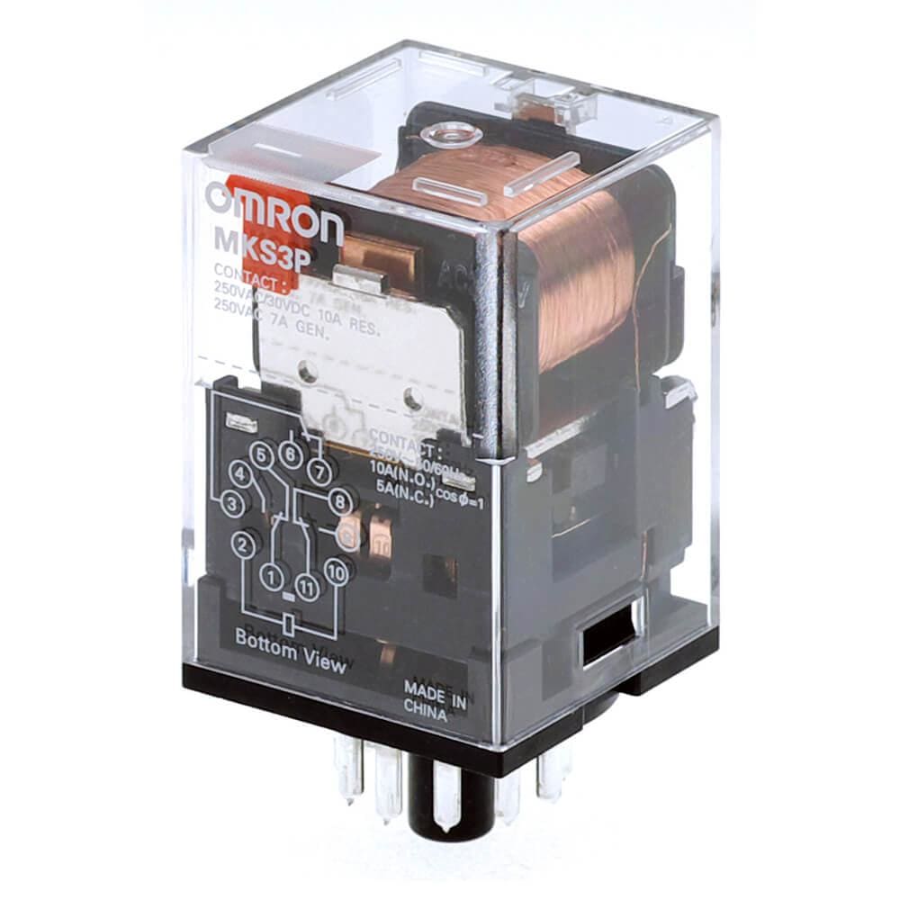 OMRON - MKS3P-5 230VAC  RELÉ 3PDT 10A IND.MECN.LED PULS.PBA.