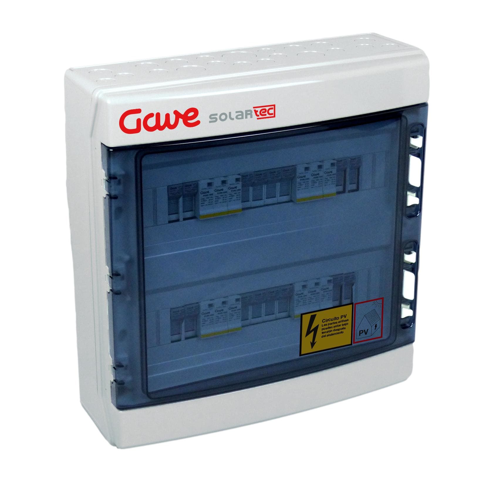 GAVE - CAJA PROTECCIÓN 1000VDC 4 MPPT (2 STRING X MPPT) FUS 15A + PST-II (8 ENT./8 SAL.) SALIDAS INDIVIDUALES
