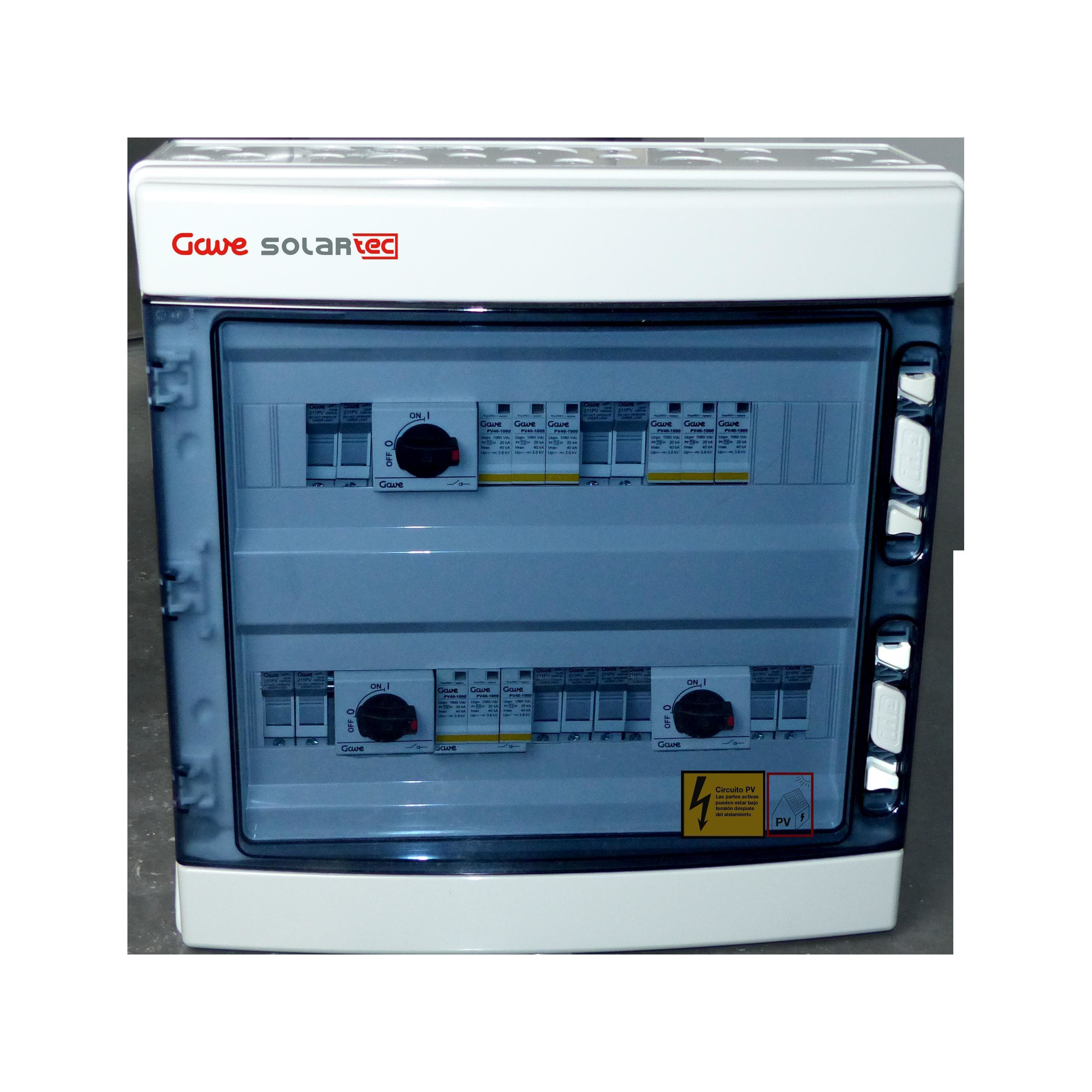 GAVE - CAJA CONEXIÓN 1000VDC 3 MPPT (2 STRING X MPPT) FUS 15A SECCIONADOR 25A + PST-II (6 ENT./6 SAL.) SALIDAS INDIVIDUALES