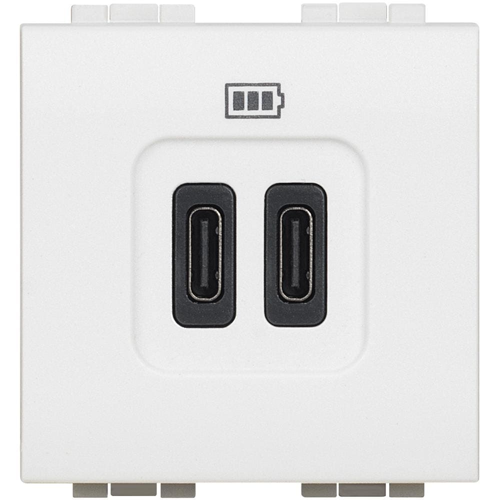 BTICINO - Base cargador USB (C+C) Livinglight - 3A - 5V - 230V - 2 módulos - Blanco