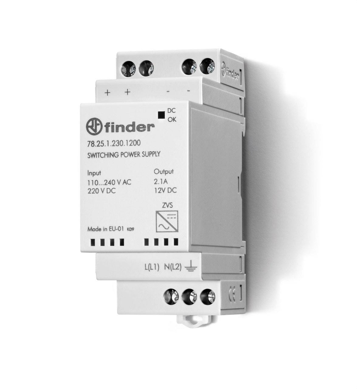 FINDER - Fuente de alimentación conmutada SERIE 78, salida 12V DC 2,1A 25W, entrada 110...240V AC / 220V DC
