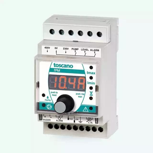 TOSCANO - Relé electrónico de protección contra sobrecarga bajacarga fallo de fase y nivel display 040A 230/400V AC. Módulo para ECO-Drain