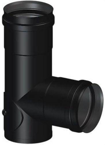 DINAK - Te 90º extracorta entronque H simple pared con inspección DEKO PELLETS diámetro 80 negro