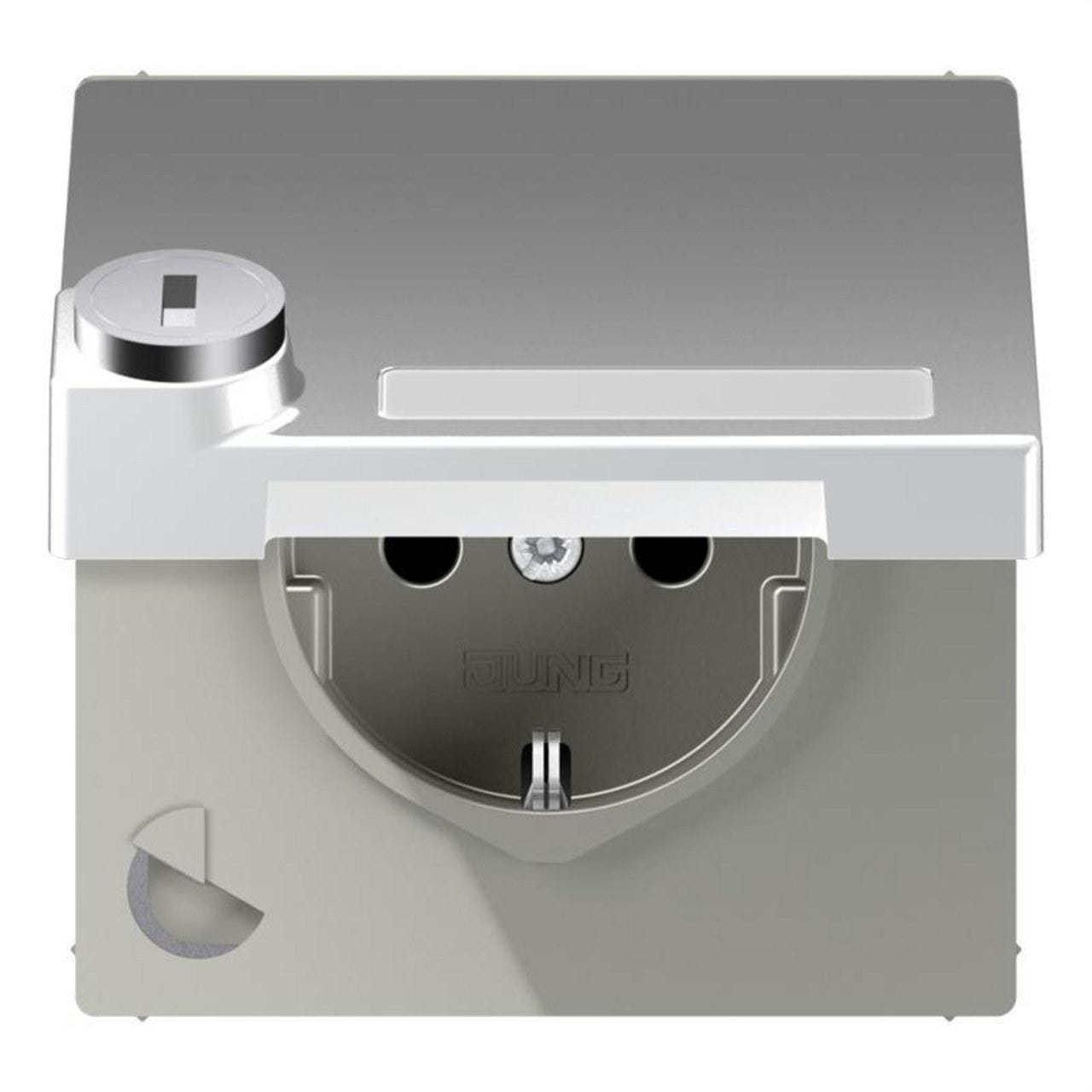 JUNG - Enchufe con tapa abatible / muelle retroceso LS aluminio
