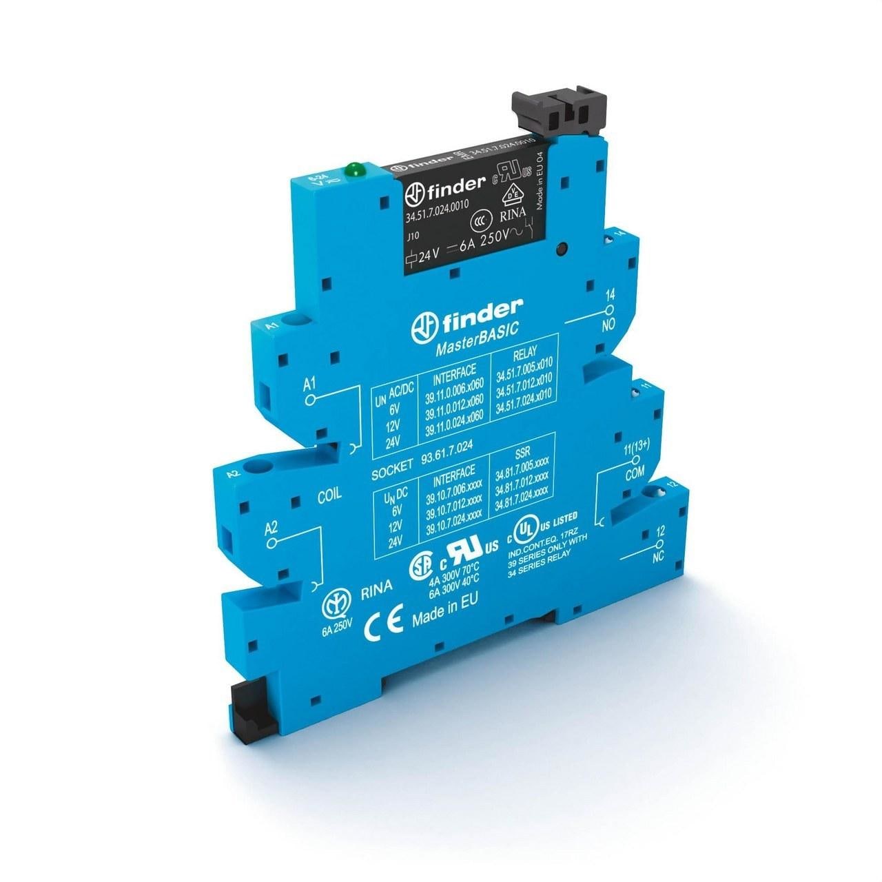 FINDER - Interfaz modular relé MasterBASIC SERIE 39, 1 contacto conmutado AgSnO2, 24V AC/DC, borne de jaula