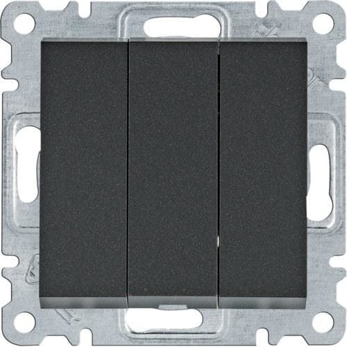 HAGER - Interruptor triple Lumina negro