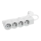 LEGRAND - Base múltiple estándar con 4 tomas 2P+T. Cable 1,5m. Sección 1,5mm². Color blanco y gris claro