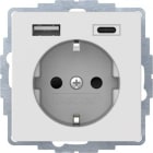 HAGER - Toma Schuko con USB A+C 16A 250V AC con protección infantil, conexión por tornillo series Berker Q.x blanco polar mate