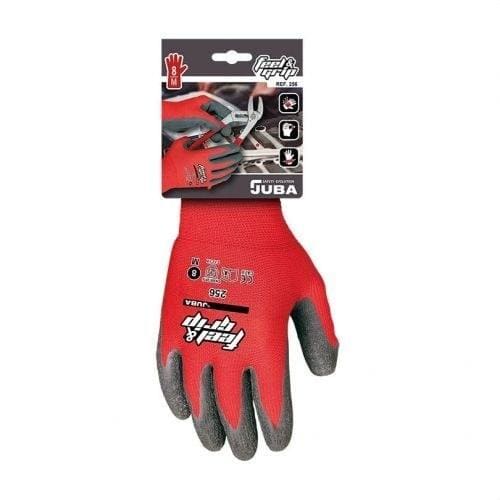 JUBA - Guante sin costuras anti corte poliamida rojo+látex gris 10