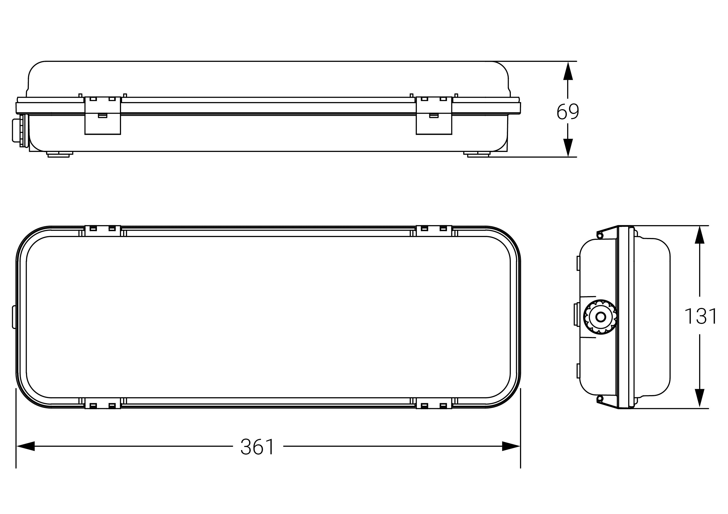 NORMALUX - Luminaria emergencia estándar Hermetic DE3-300L 2,2W no permanente 280lm 5700K autonomía 3h 361x130x84mm IP65 blanco