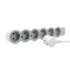 LEGRAND - Base múltiple estándar con 6 tomas 2P+T. Cable 1,5m. Sección 1,5mm². Color blanco y gris claro