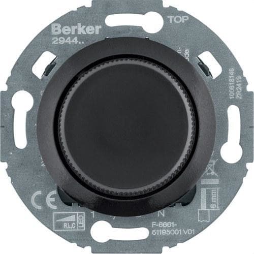 HAGER - Regulador rotativo universal con tapa central (R/L/C/LED) Serie 1930 GLASS negro