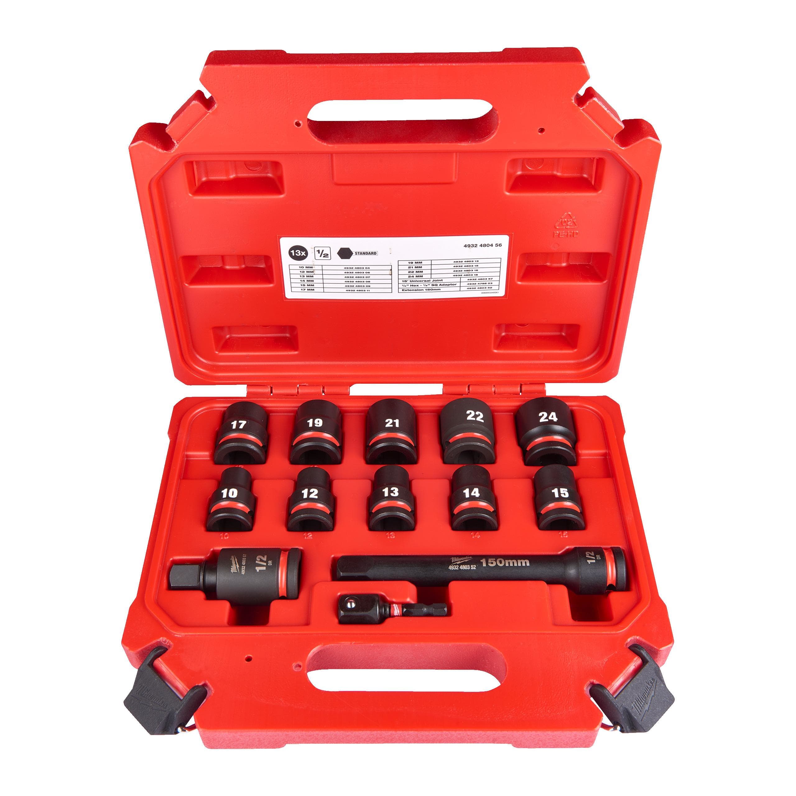 MILWAUKEE - ESTUCHE 11 PIEZAS DE VASOS CORTOS SHOCKWAVE DE 1/2