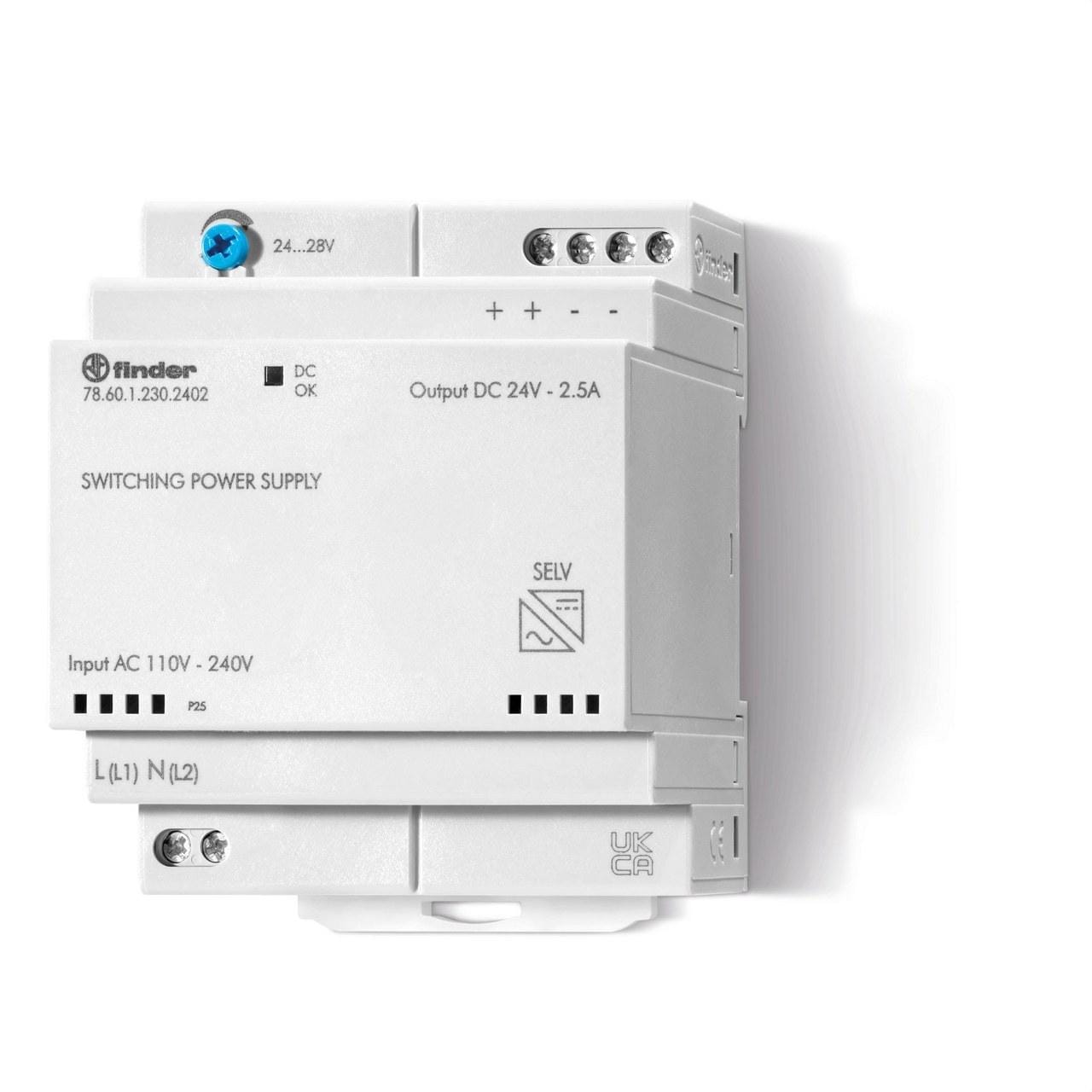 FINDER - FTE.ALIM.CONMD.78,SAL.24V DC 2,5A 60W,E.120...240V AC/220V DC,RG.TENS.SAL.24..