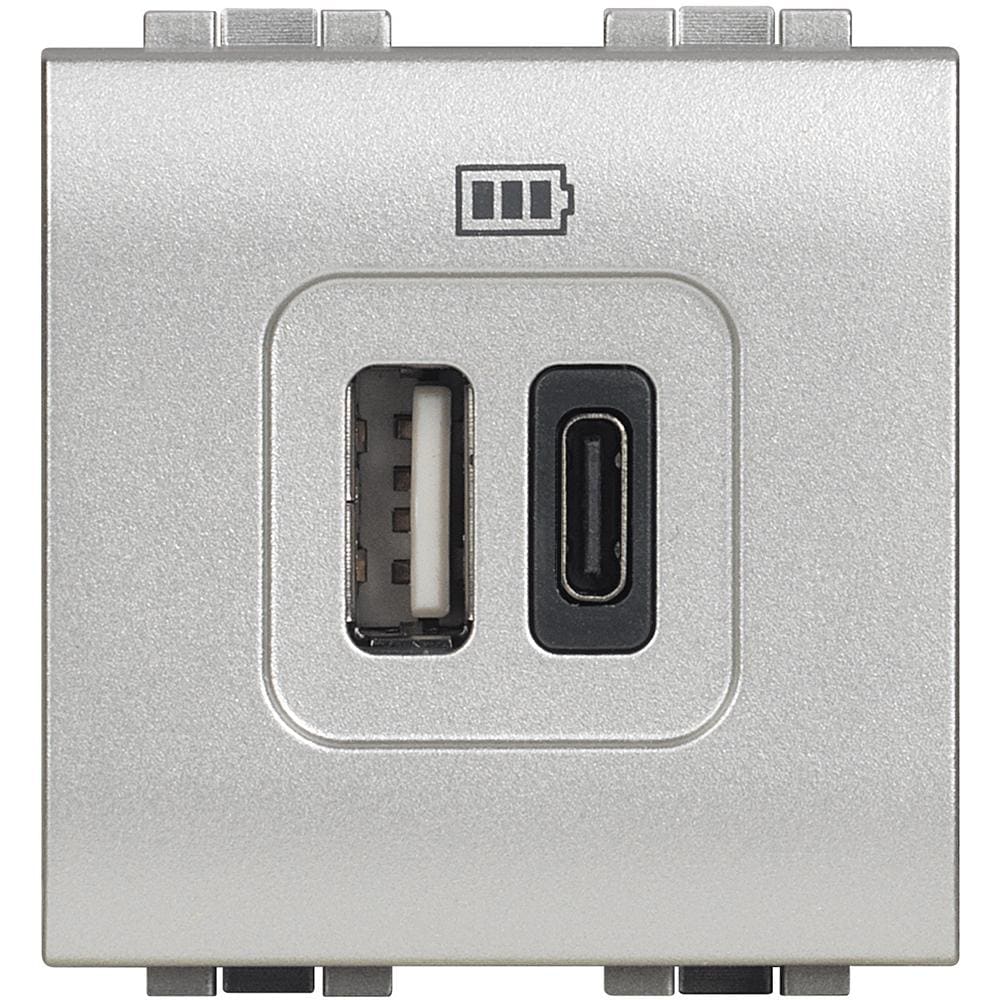 BTICINO - Base cargador USB (A+C) Livinglight - 3A - 5V - 230V - 2 módulos - Tech