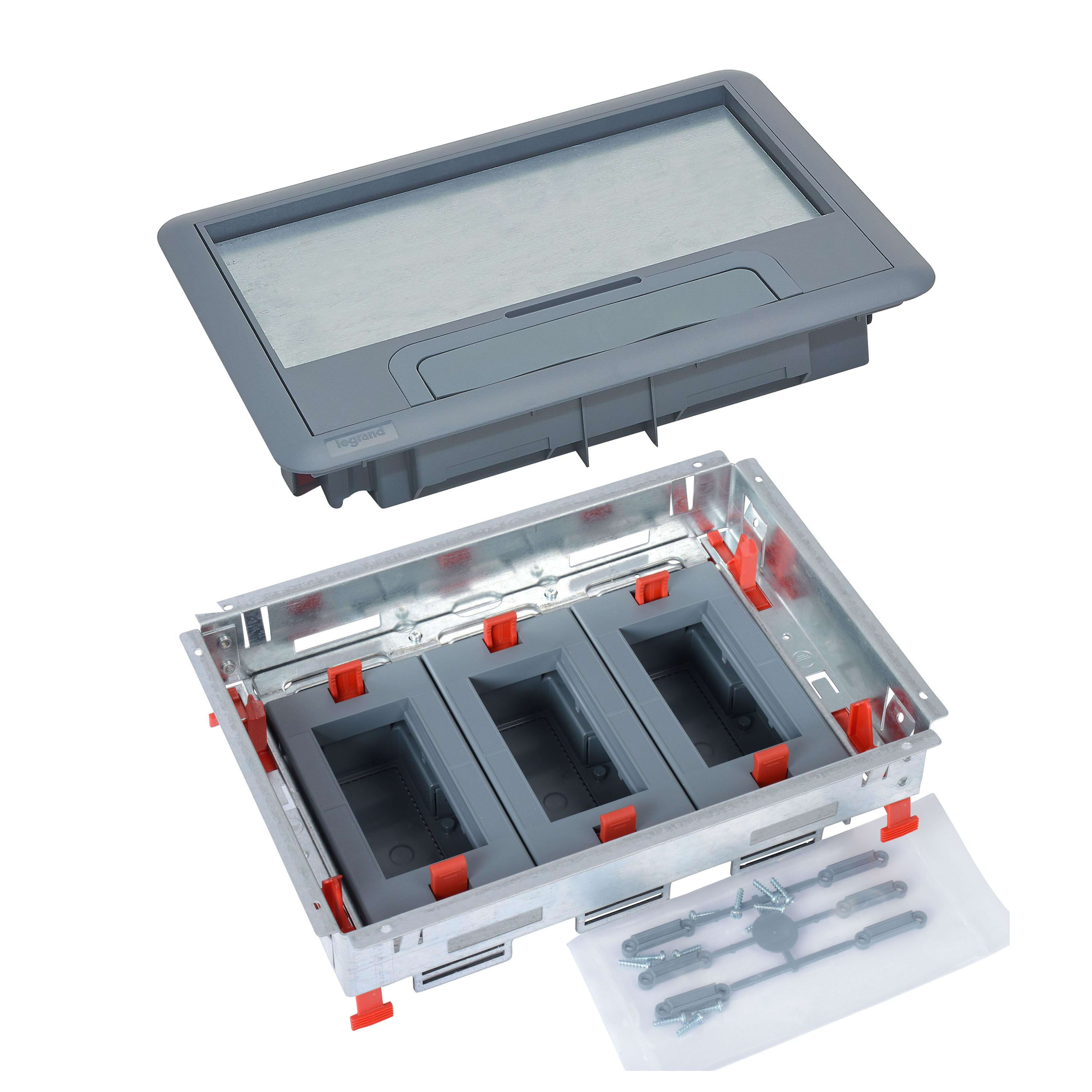 LEGRAND - Kit compuesto por Tapa de plástico + Embellecedor + marco horizontal de la caja de suelo estándar soporta 12 módulos