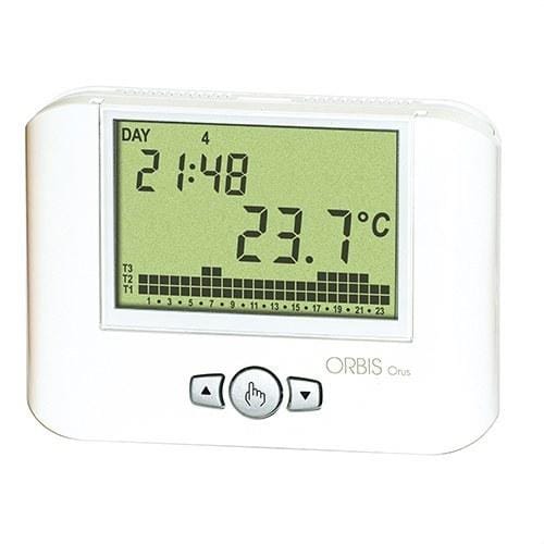 ORBIS - Cronotermostato inalámbrico ORUS RF + RX1 8A semanal y 3 temperaturas con actuador inalámbrico