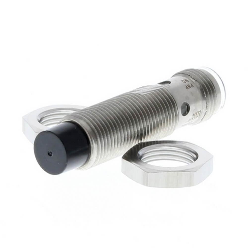 OMRON - Sensor de proximidad, inductivo, acero inoxidable, cuerpo corto, M12, no blindado, 5mm, DC, 3 hilos, PNP-NC, M8 enchufable de 3m.