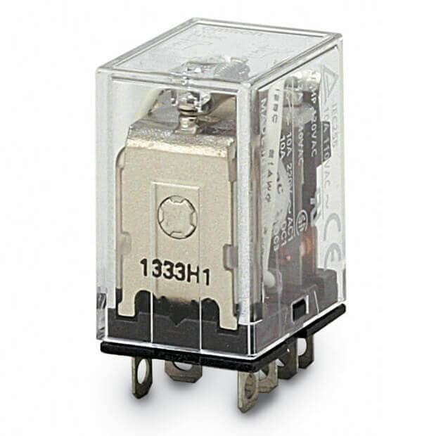 OMRON - Relé DPDT 10A enchufable soldar indicador pulsador prueba