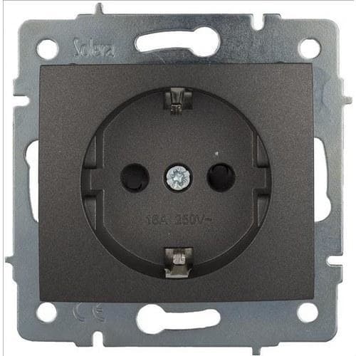 SOLERA - Base fija 2P+T 16A 250V embornamiento por tornillo de empotrar con obturador sin marco grafito